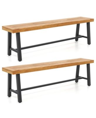 3-Person Acacia Patio Wood Outdoor Backless Bench-Set of 2