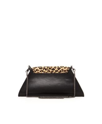 Black Leather Clutch Bag Leopard Unique Evening Purse Women's Handbag