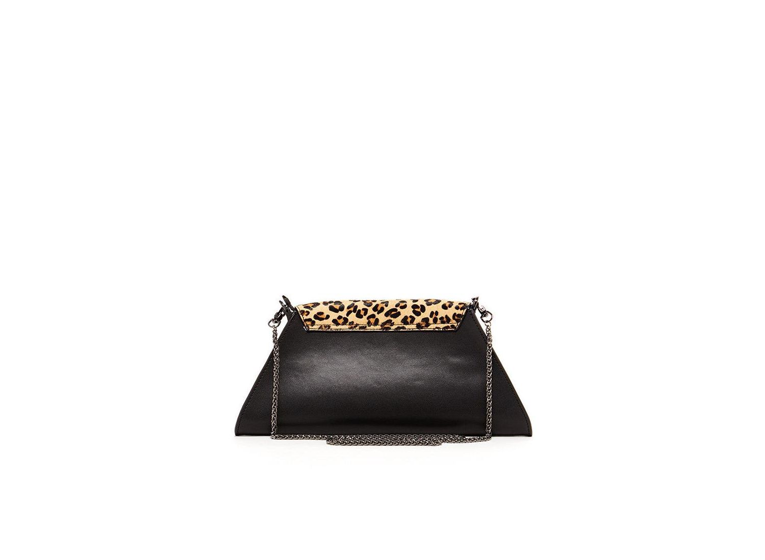 Black Leather Clutch Bag Leopard Unique Evening Purse Women's Handbag