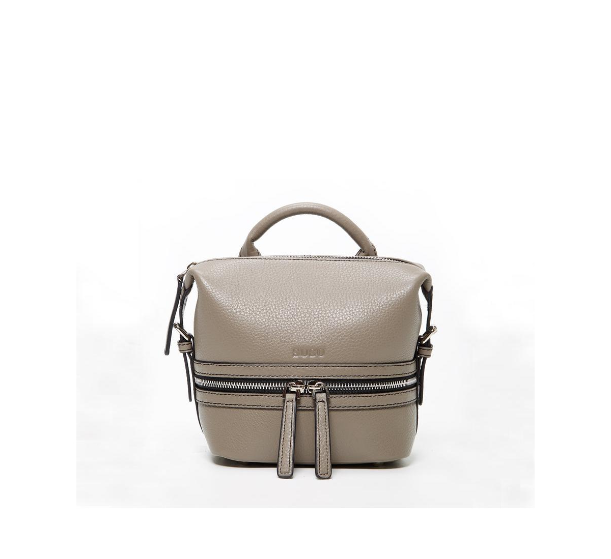 Gray Leather Backpack Purse for Women Convertible Crossbody Bag Medium Size with Front and Back Pockets
