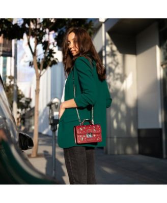 Burgundy Studded Leather Crossbody Bag Small Designer Purse with Top Handle and Embellishments for Women