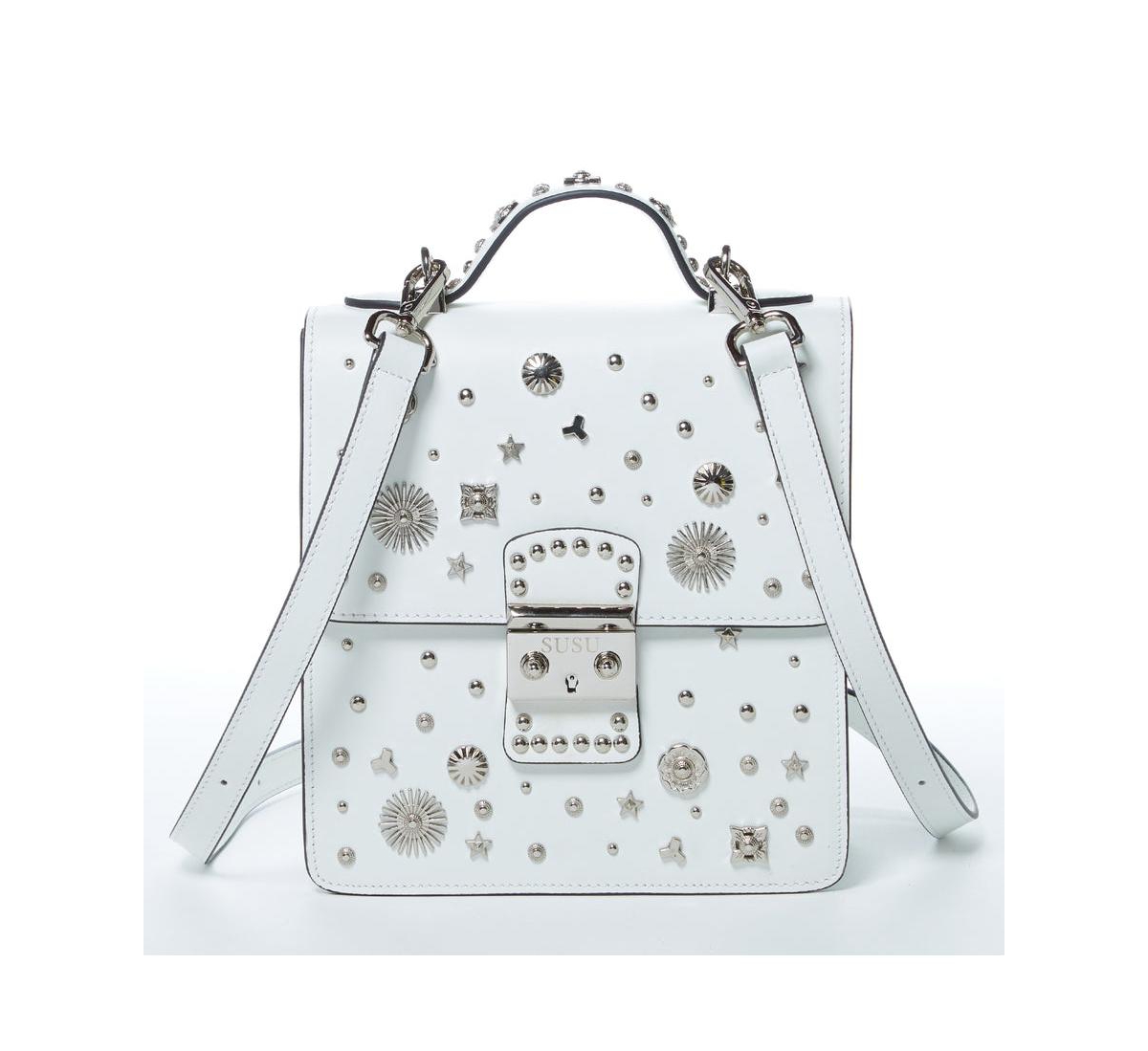 Convertible Leather Backpack Purse White Crossbody Bag Women's Handbag