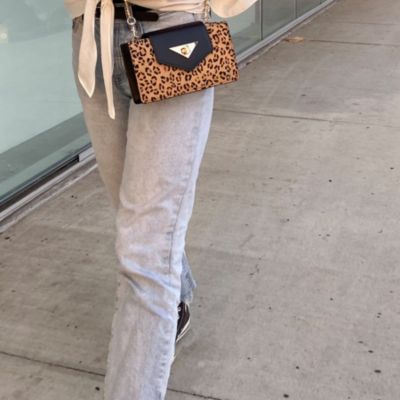 Mini Crossbody Purse Leopard Leather Wristlet Women's Handbag