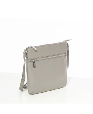 Gray Leather Messenger Bag Women s Slim Crossbody Purse with Zipper Closure and Front Pocket