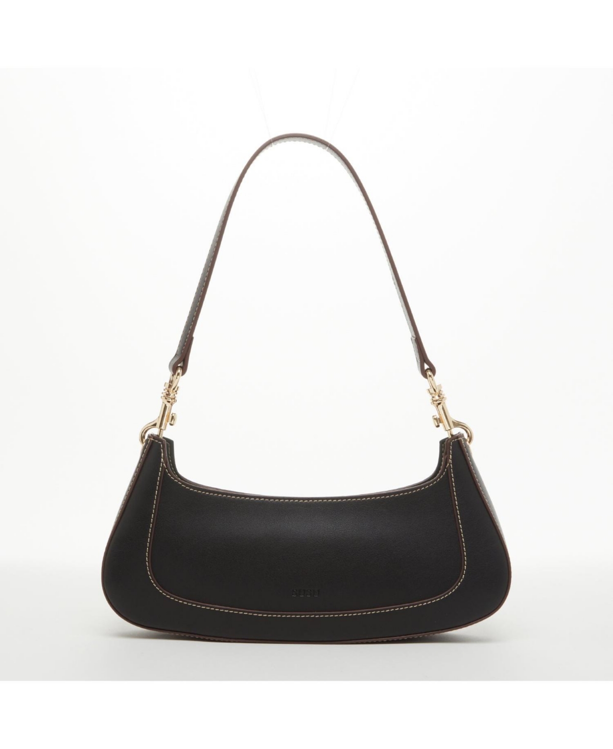 Leather Baguette Bag Small 90s Shoulder Bag Black Purse Y2K Underarm Bag Trendy Handbag - Black
