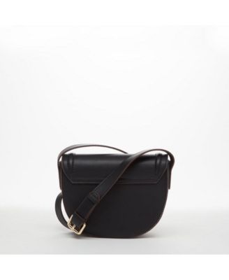 Black Leather Saddle Bag Women s Crossbody Purse with Flap Closure and Adjustable Strap