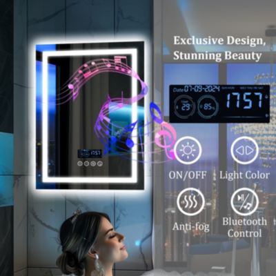23.6 x 31.5 In Smart LED Lighted Bathroom Mirror with Bluetooth Speaker, Front-lit, Backlight