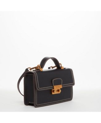 Black Purse Leather Small Crossbody Bag Cute Women's Handbag with Top Handle and Adjustable Strap