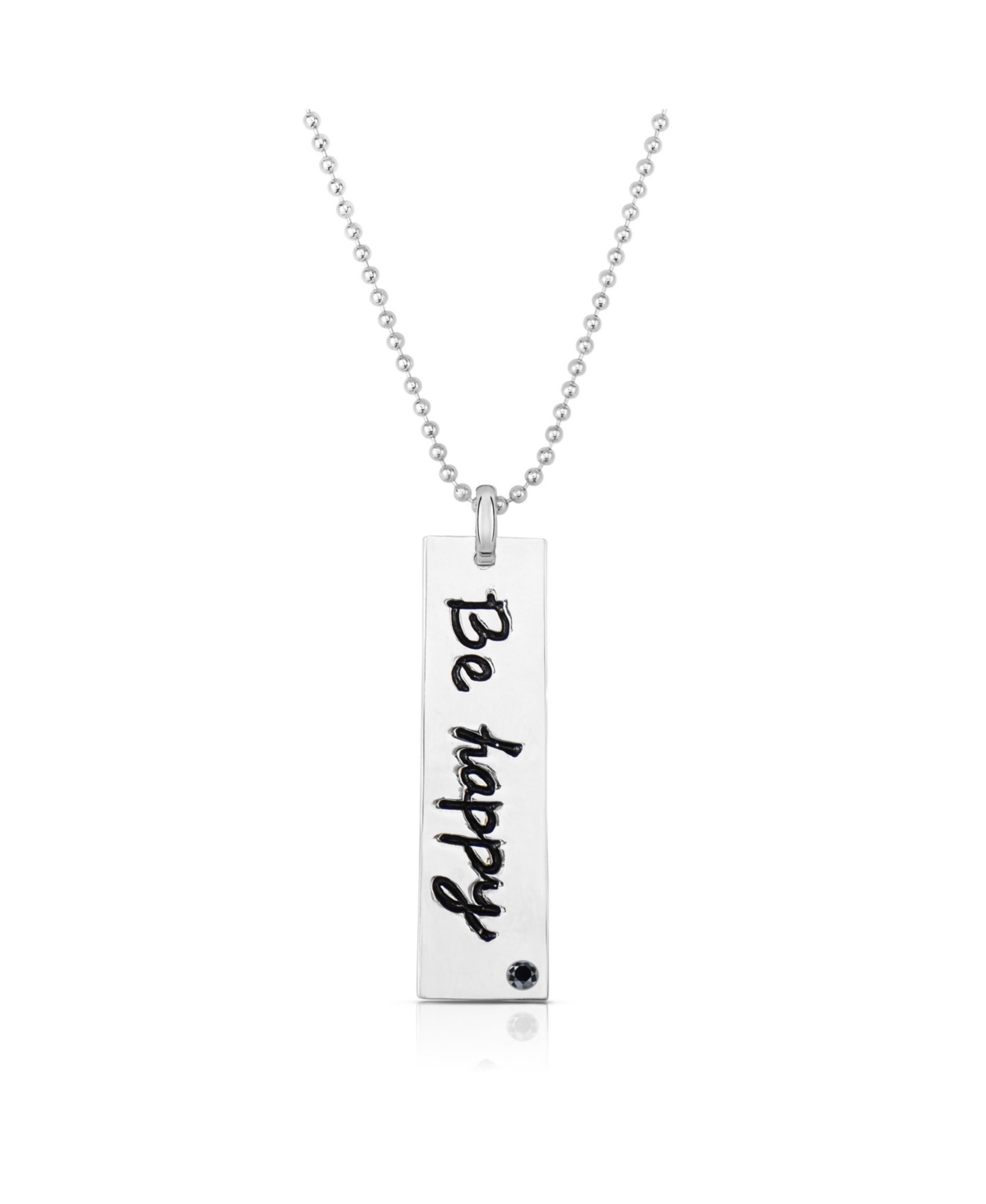 White Gold Plated &#x22;Be Happy&#x22; Pendant Necklace - White