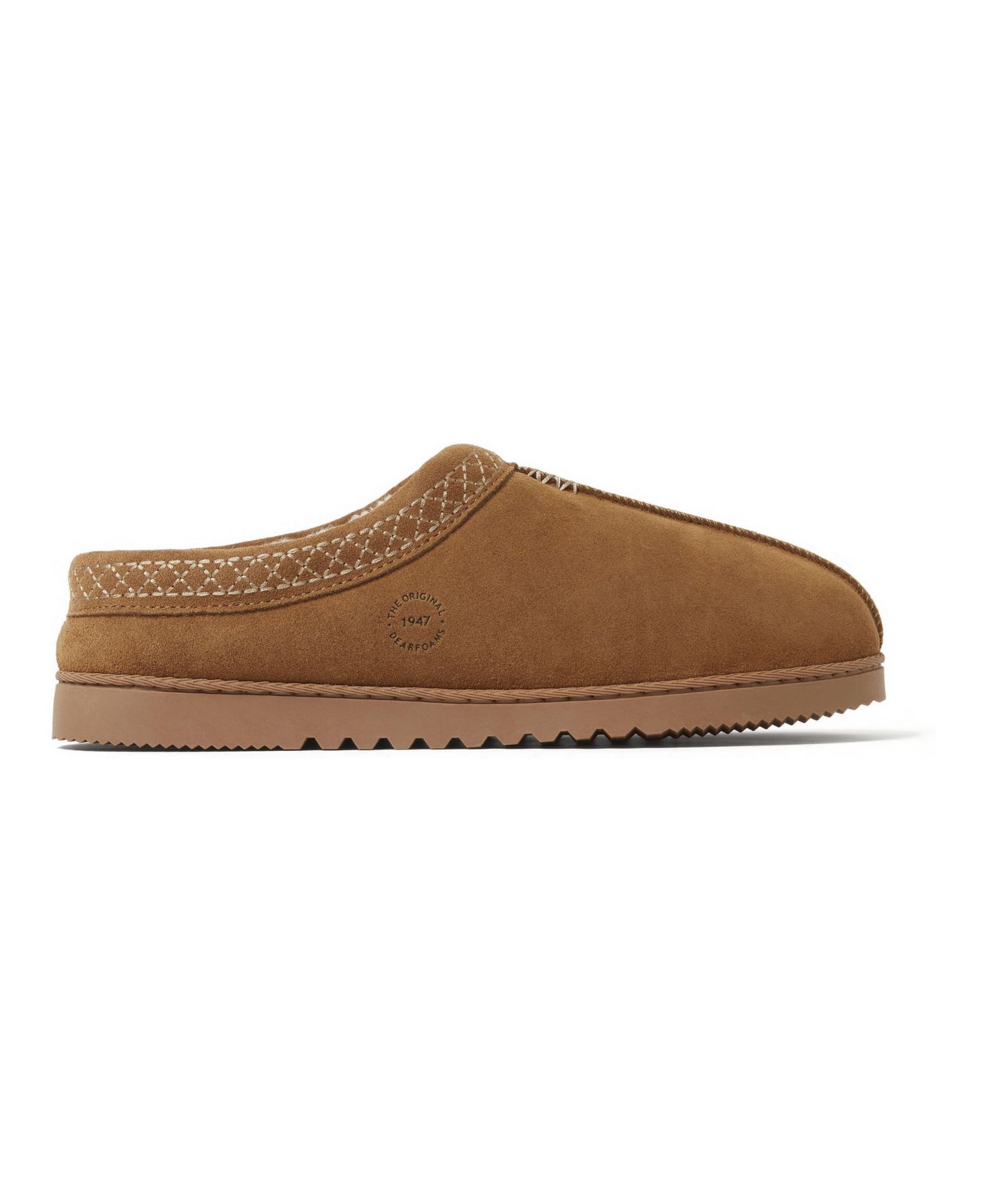 Мужские тапочки Dearfoams Dean Genuine Suede Clog Slipper with Embroidery, цвет: Каштановый — фото 3