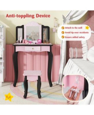 2-in-1 Princess Dressing Table Writing Desk with Cute Leopard Print and 3 Makeup Accessories Fun Vanity Set for Kids