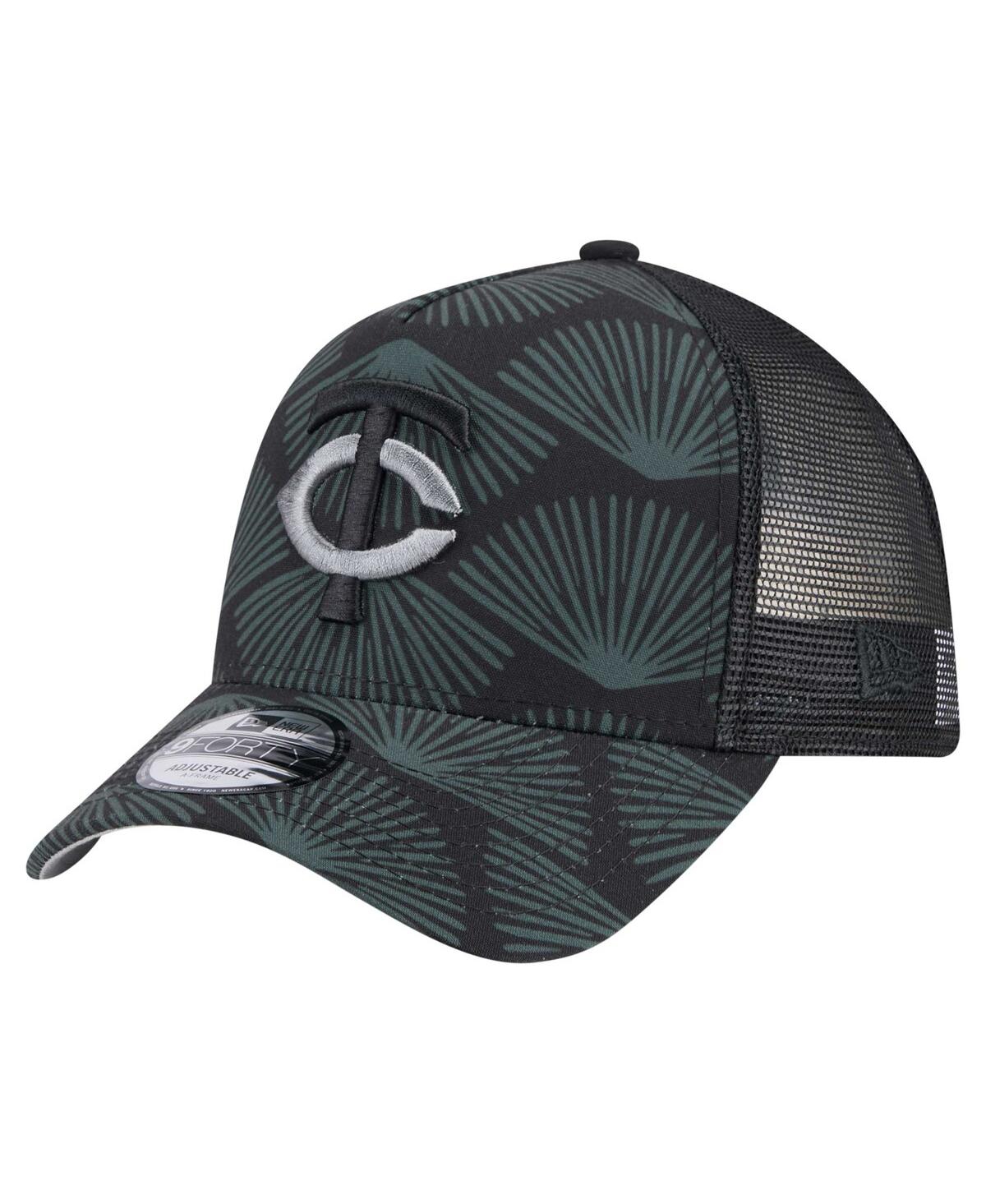 NEW ERA MEN'S BLACK MINNESOTA TWINS 9FORTY A-FRAME TRUCKER ADJUSTABLE HAT 