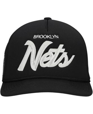 Men's Black Brooklyn Nets Script Trucker Adjustable Hat