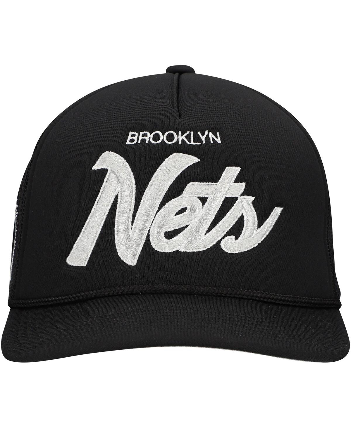 Mitchell & Ness Men's Black Brooklyn Nets Script Trucker Adjustable Hat In Black