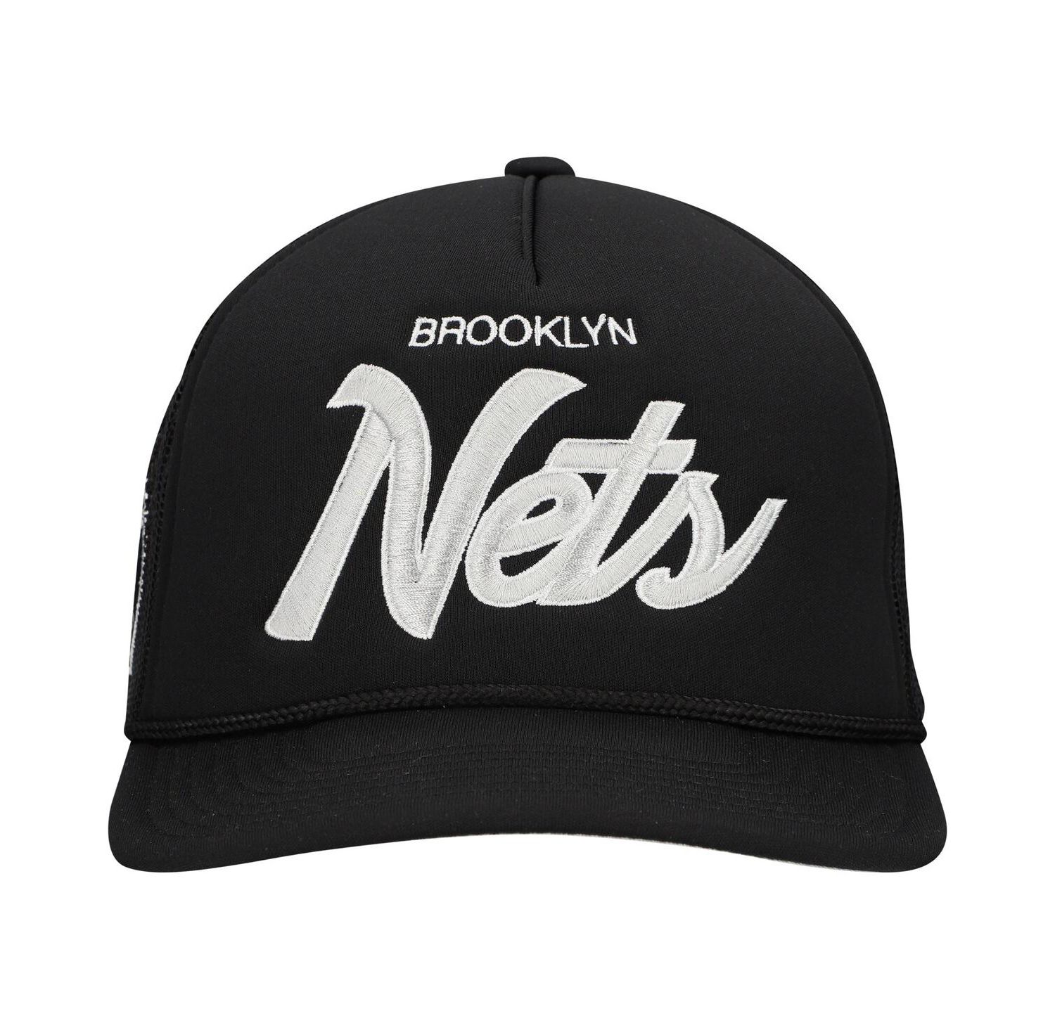 Men's Black Brooklyn Nets Script Trucker Adjustable Hat