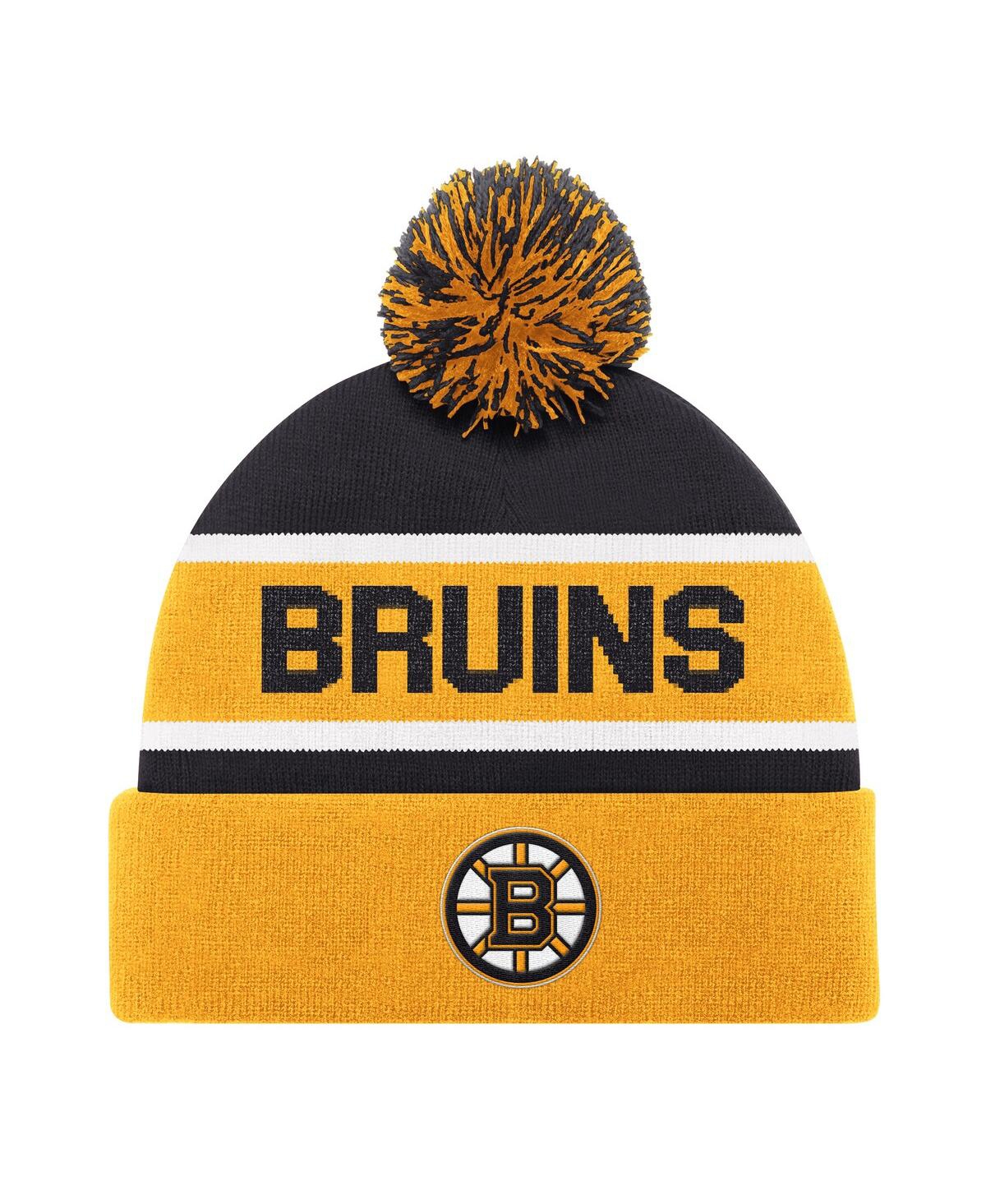 Men's Gold Boston Bruins Cuffed with Pom Knit Hat - Gold, Black