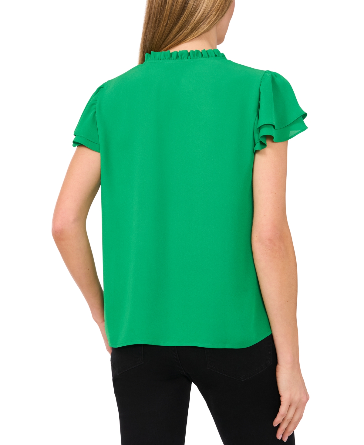Shop Cece Women's Flutter-sleeve Blouse Keyhole Blouse In Medium Green