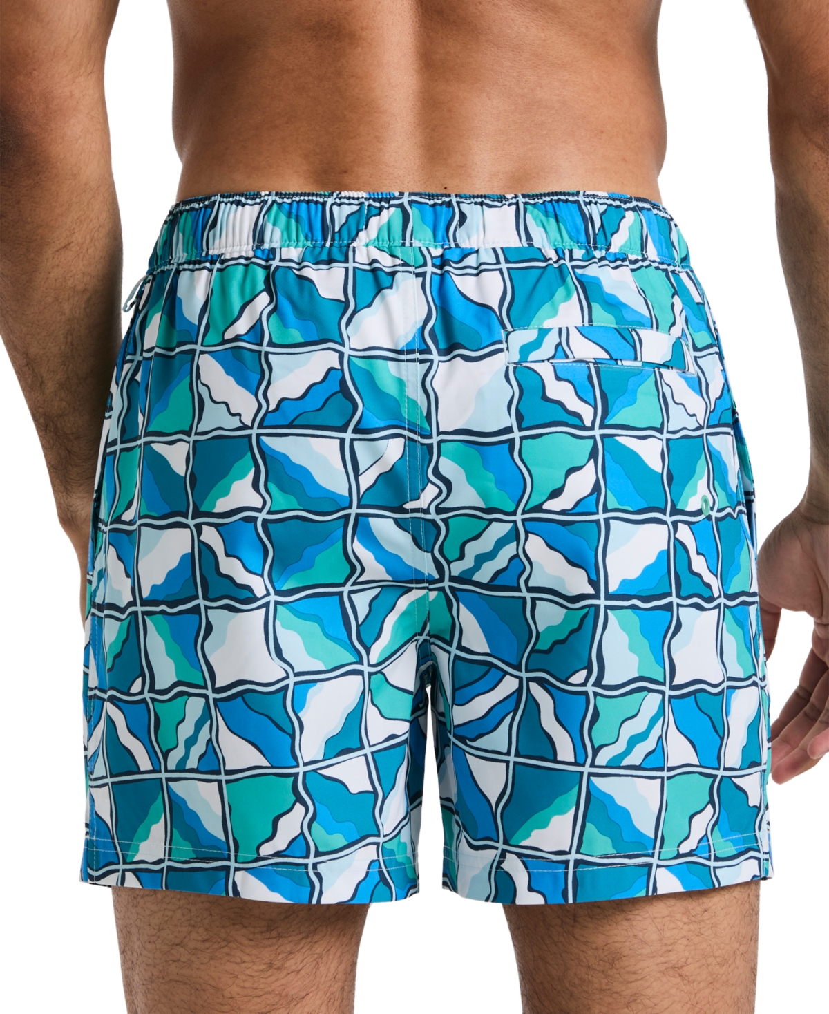 Original Penguin Men's Slim-fit Geometric Swim Trunks In Crystal Blue