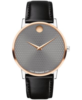 Movado Men's Museum Classic Swiss Quartz Black Calfskin Watch