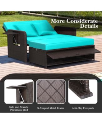 Patio Rattan Daybed with 4-Level Adjustable Backrest and Retractable Side Tray