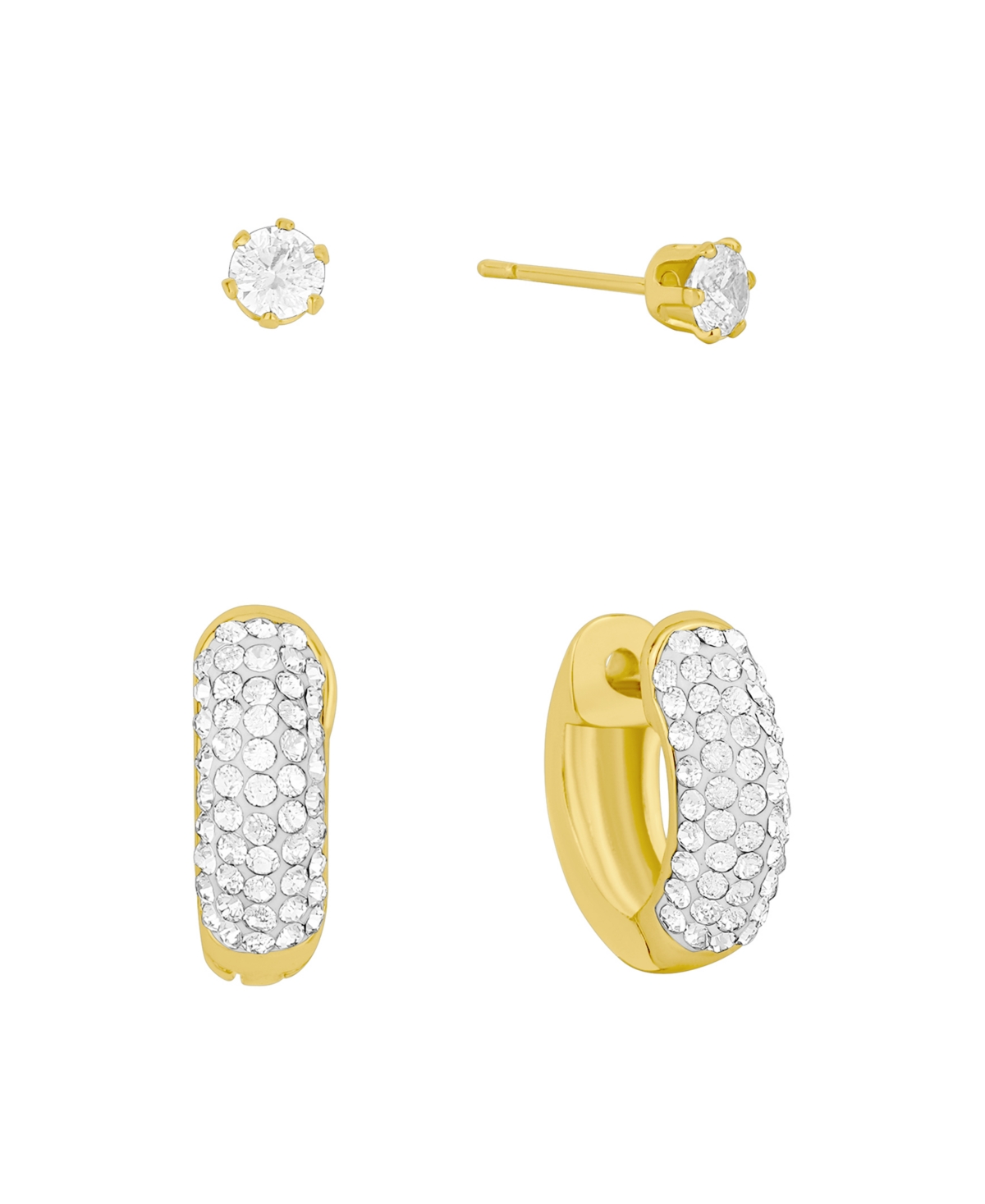 And Now This Clear Crystal Hoop And Stud Duo Earrings Set In Gold
