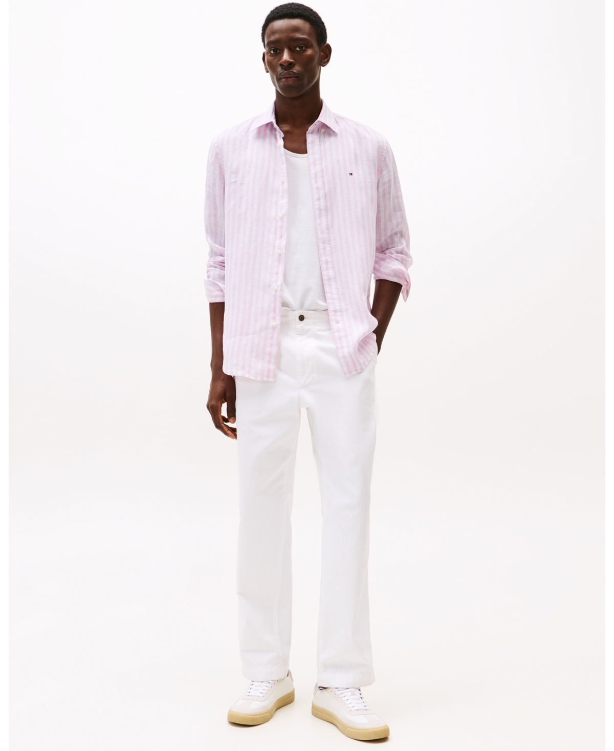 Tommy Hilfiger Regular Fit Stripe Linen Shirt In Classic Pink,stripe