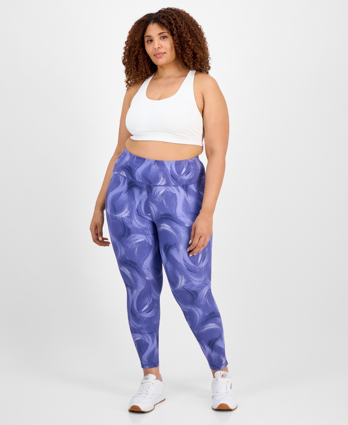 Id Ideology Plus Size Printed Compression Leggings, Exclusively At Macy's In Purple Cab