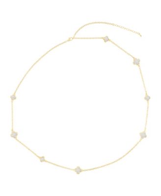 Gold Mother of Pearl Flower 36" Station Necklace