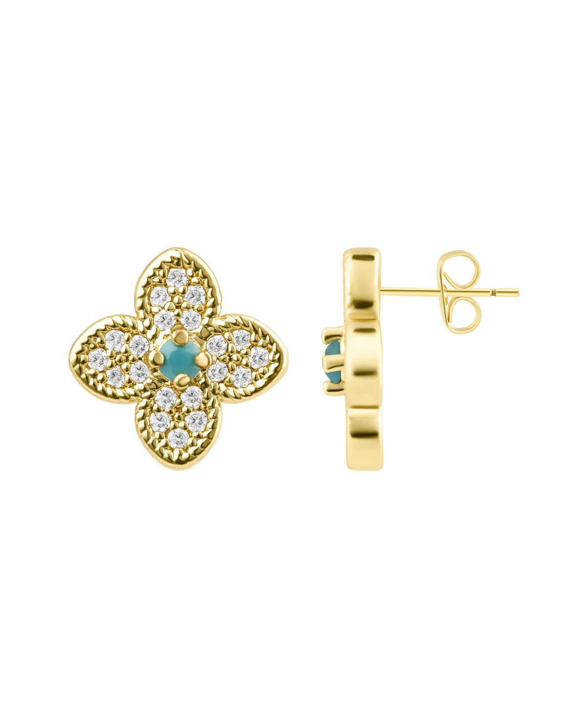 Adornia 14k Gold Plated Turquoise Flower Earrings In Gold,blue