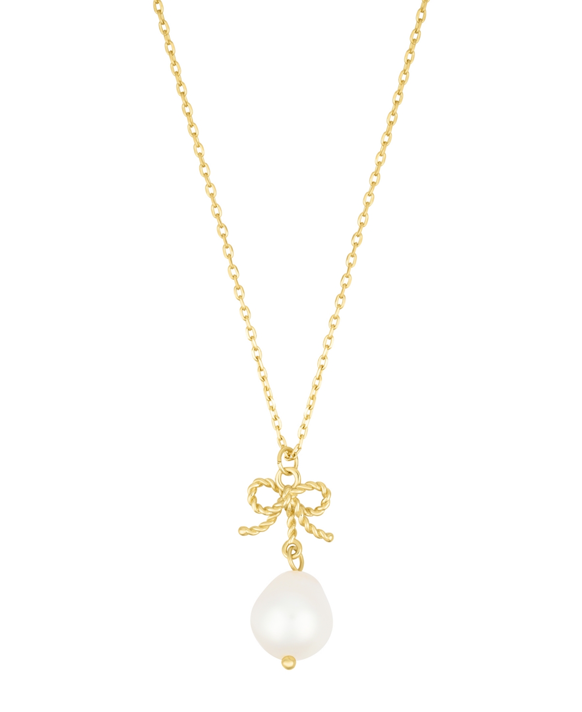 Gold Adjustable Freshwater Cultivated Pearl Bow Necklace - Gold, White