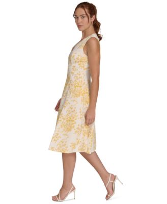 Women's Printed V-Neck Sleeveless Fit & Flare Dress