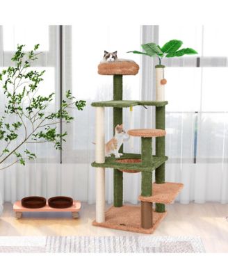 60'' Cat Tree for Indoor Cats Cute Cat Tower w/ Sisal Scratching Posts & Rope