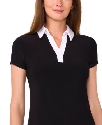 Petite Spread-Collar Short-Sleeve Shift Dress