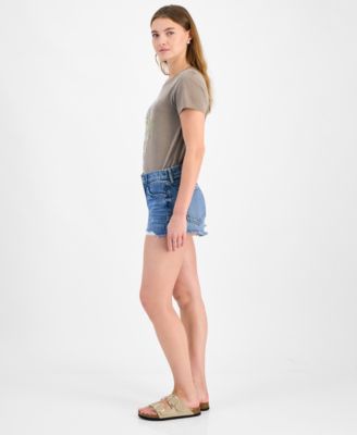 Women's High Rise Frayed-Hem Denim Mom Shorts