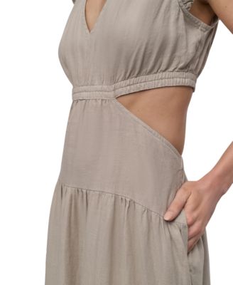 Women's Linen-Blend Tiered V-Neck Cutout Dress