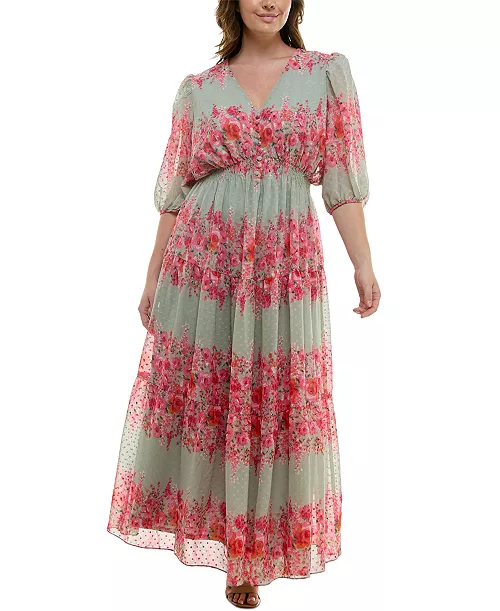 plus size floral-print chiffon a-line midi dress