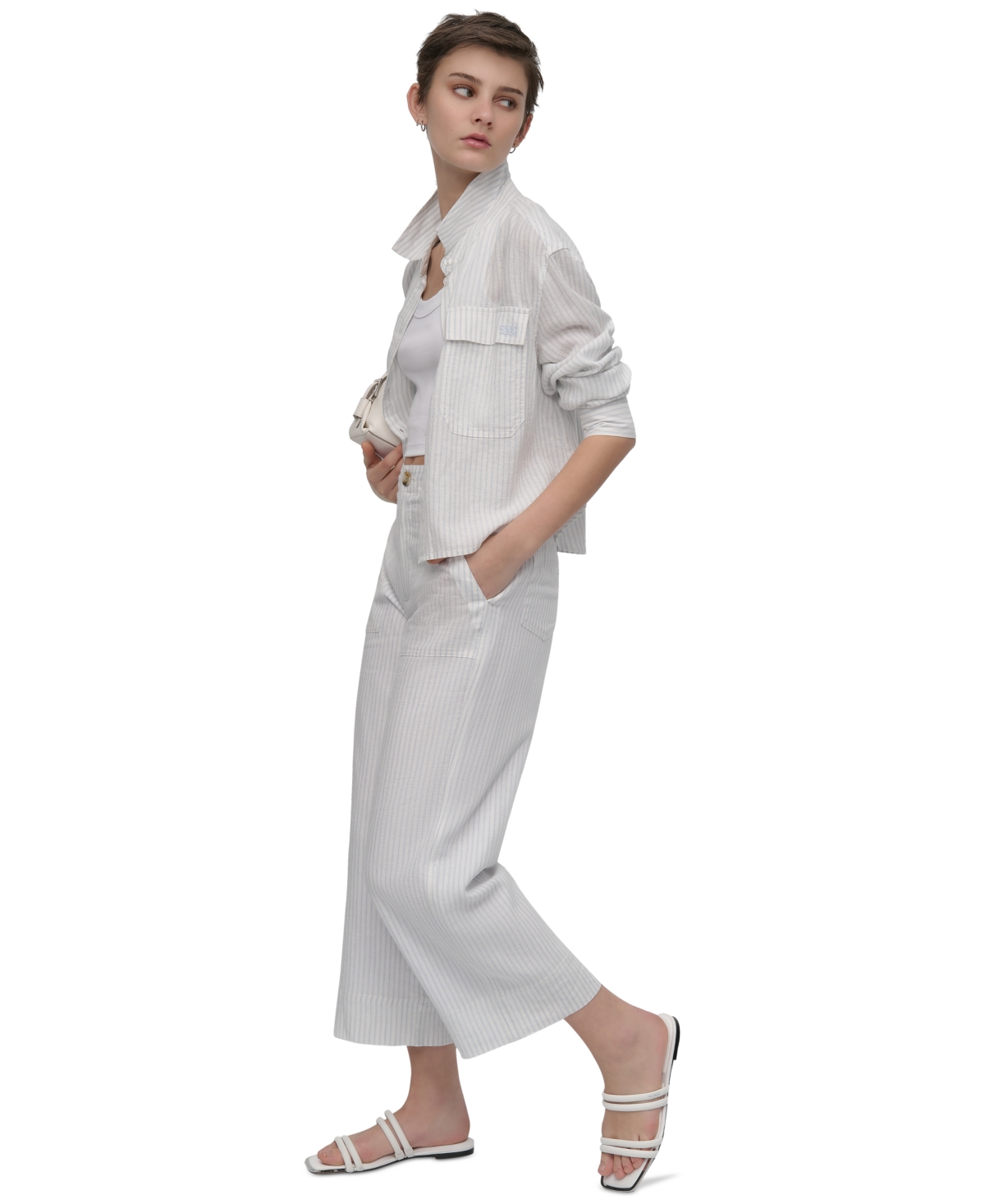 DKNY JEANS WOMEN'S CROPPED LONG-SLEEVE SHIRT 