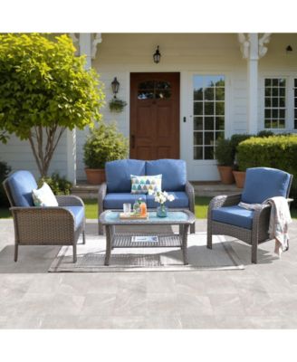 4 Pieces Patio Fruniture Set,Outdoor Wicker Sofa with Outdoor Wicker Sofa with Chairs,Coffee Table,High Back Loveseat with Thickened Cushion