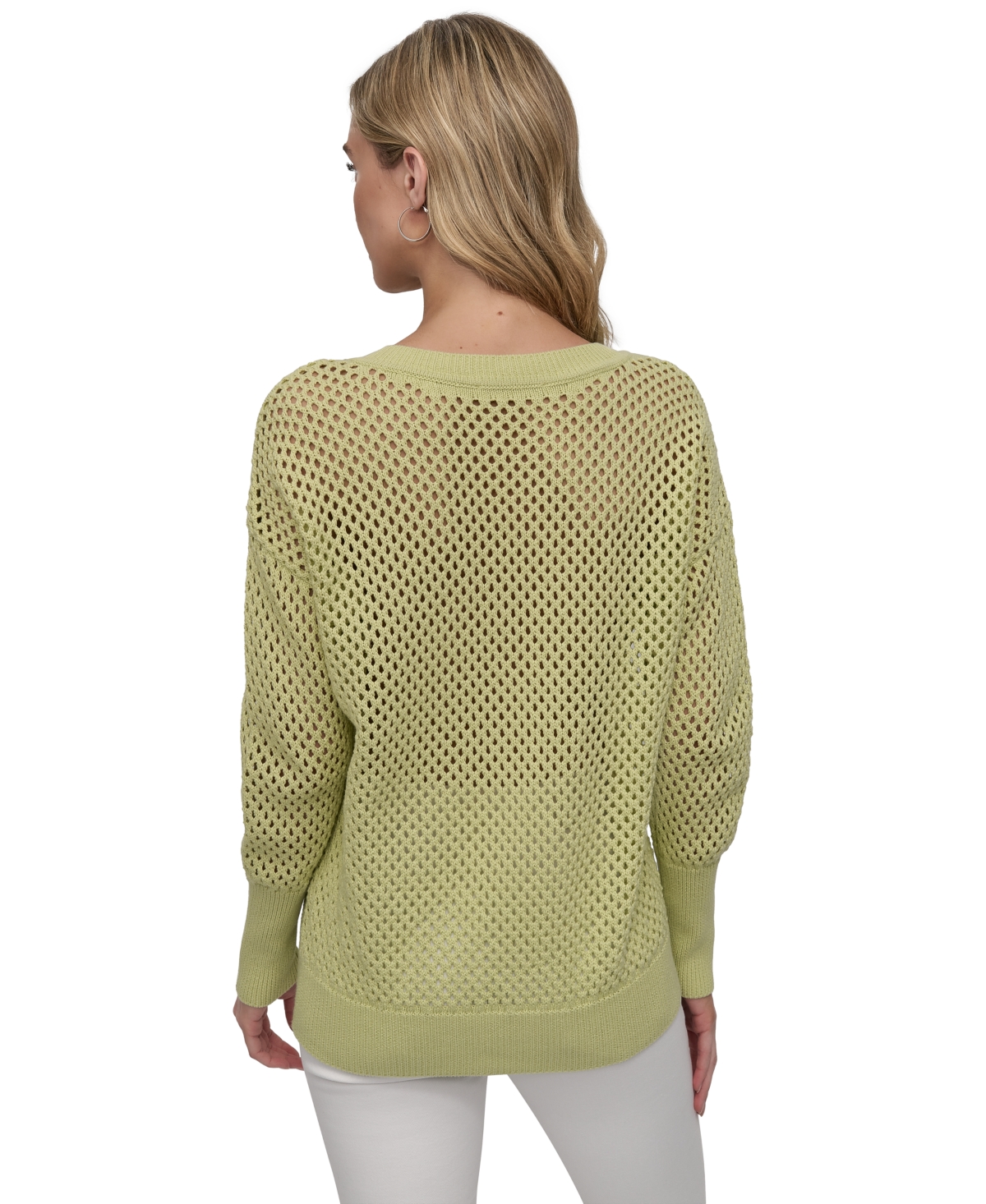 DKNY JEANS WOMEN'S COTTON OPEN-KNIT V-NECK SWEATER 