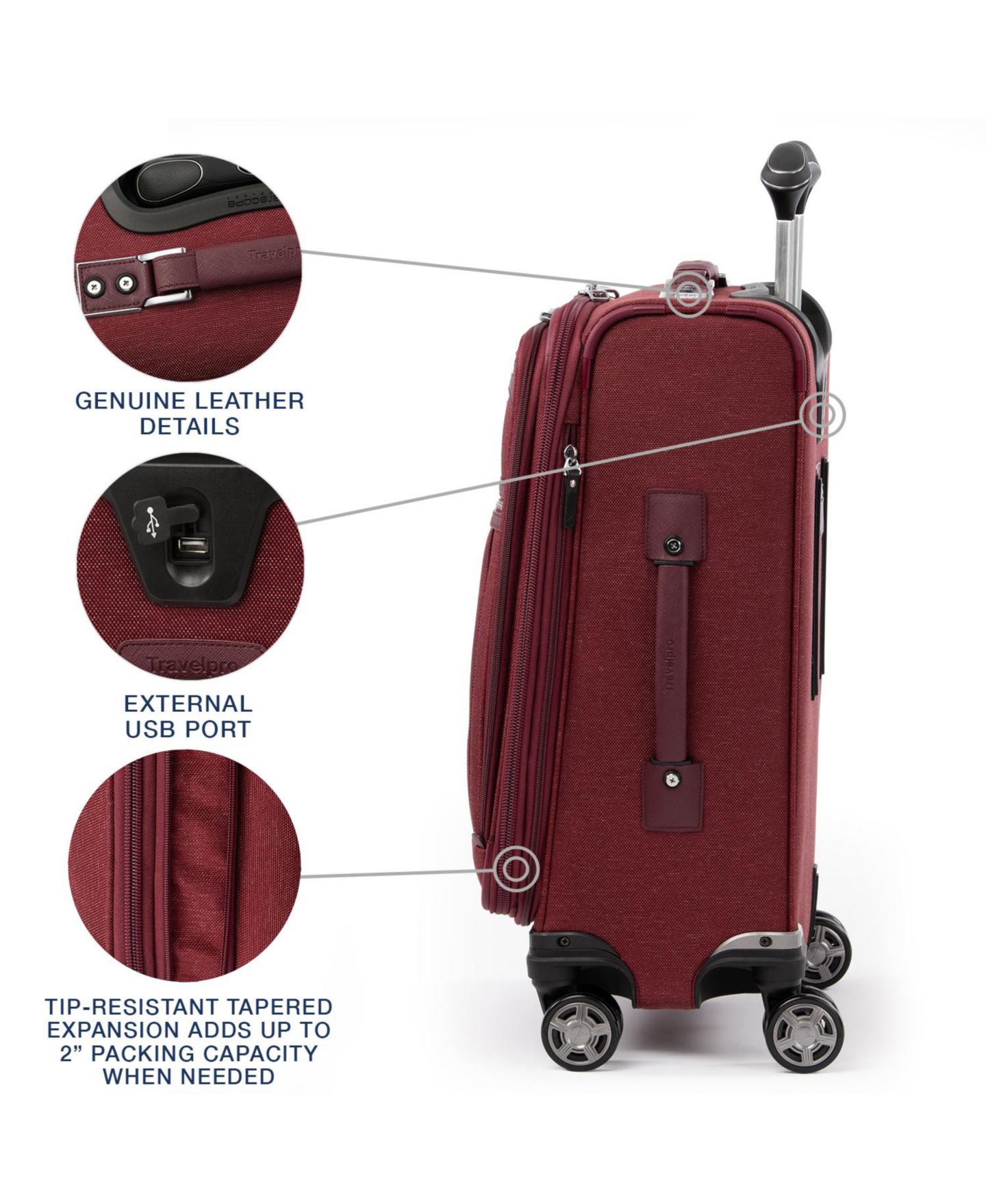 Чемодан Travelpro Platinum Elite 21" Carry-on Spinner, цвет: Бордо — фото 4