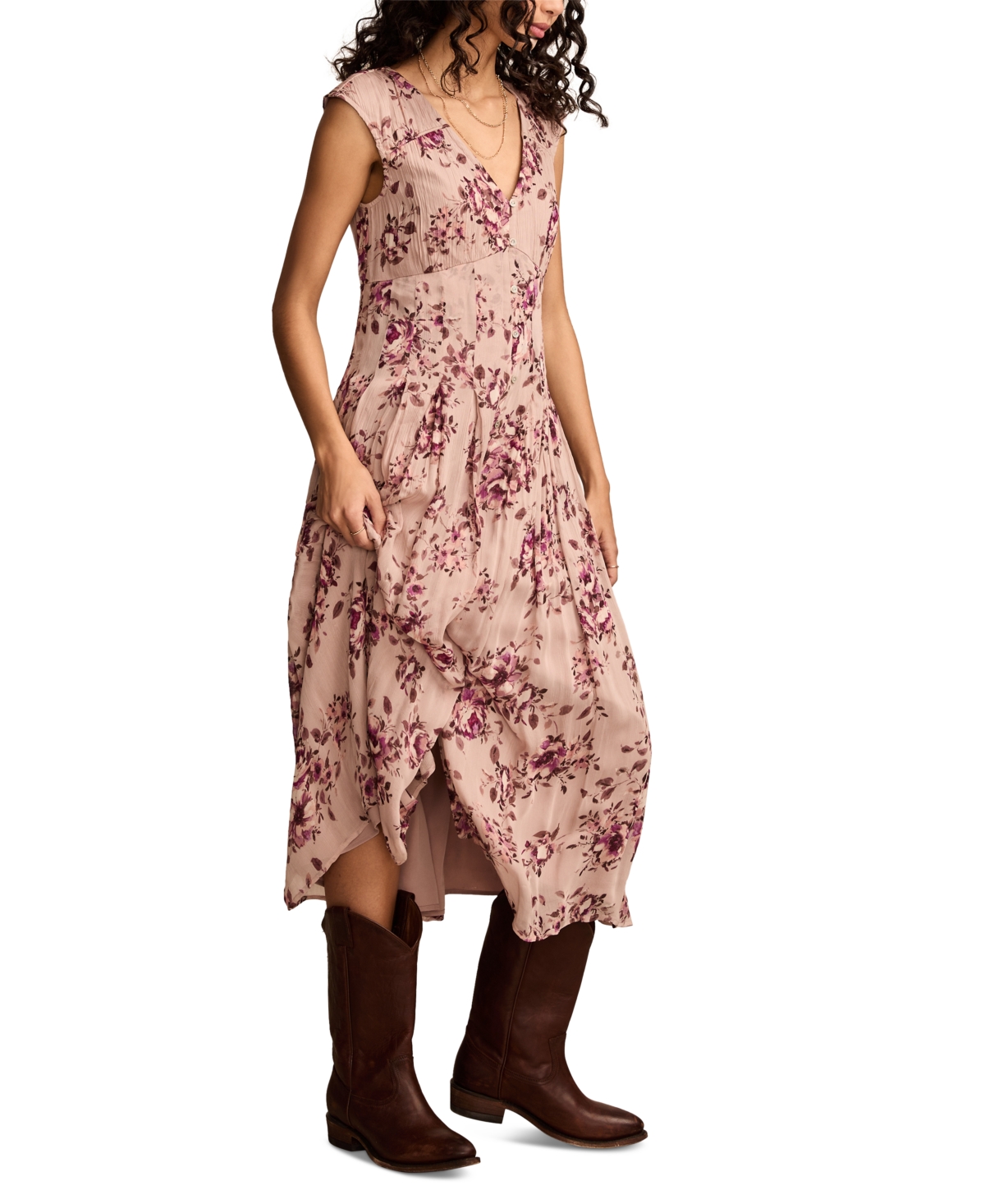 Lucky Brand Women's Pleated Button Down Midi Dress In Pink Floral