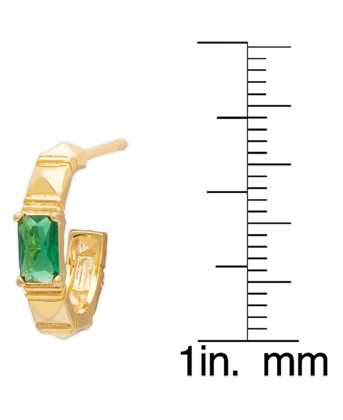 Macy's Green Spinel Textured Small Half Hoop Earrings (1/8 Ct. T.w.) In 14k Gold Over Sterling Silver, 0.55 In Green Spinel