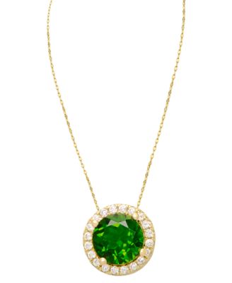 Macy's - Green Spinel (1 ct. t.w.) & Lab-Grown White Sapphire (1-1/6 ct. t.w.) Halo 18" Pendant Necklace in 14k Gold over Sterling Silver