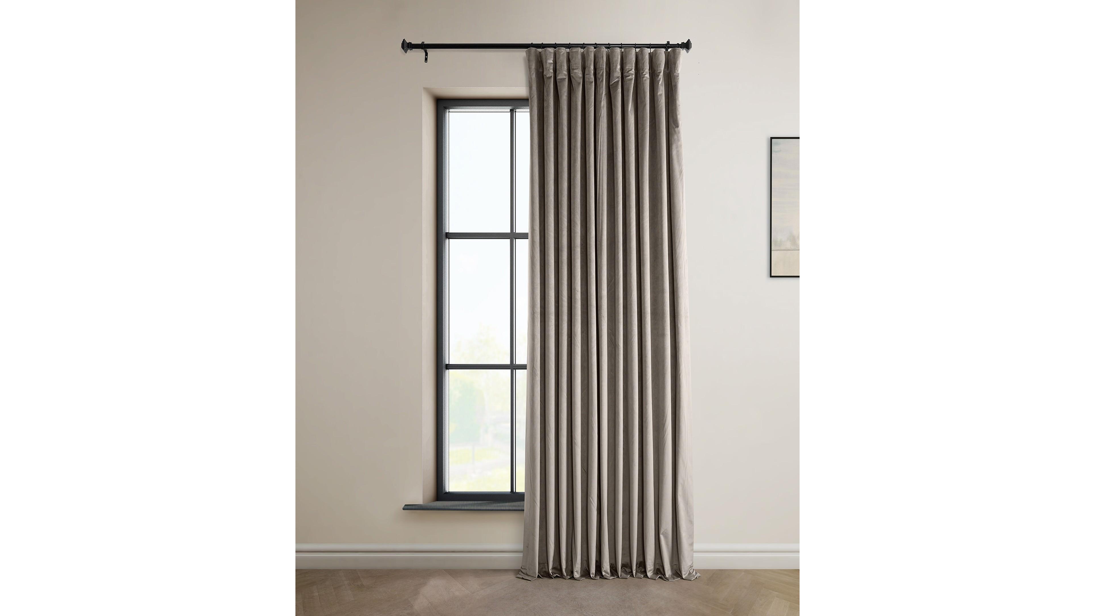 Half Price Drapes Library Taupe Extra Wide Signature Plush Velvet Hotel Blackout Curtain