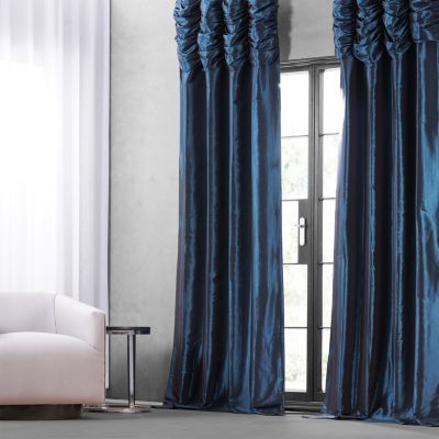 Ruched Solid Faux Silk Taffeta Room Darkening Curtain