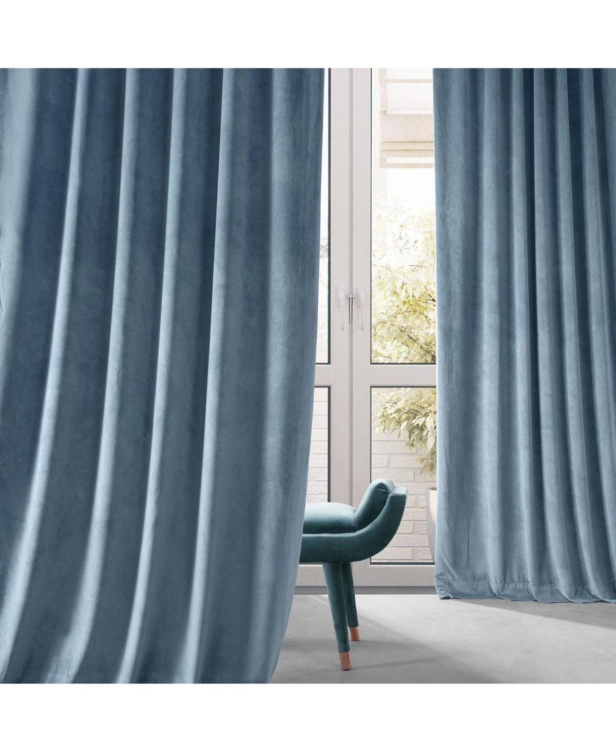 Half Price Drapes Copenhagen Blue Signature Plush Velvet Hotel Blackout Curtain In Blue