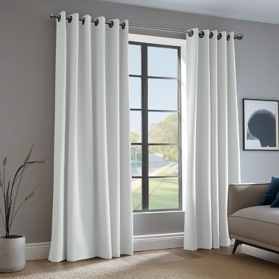 Off White Grommet Performance Linen Hotel Blackout Curtain