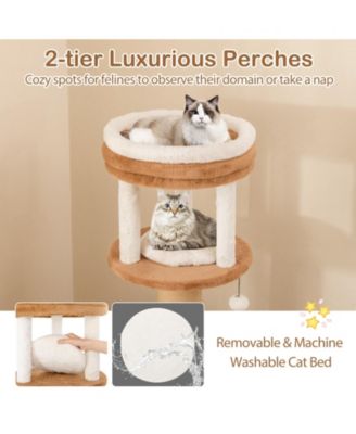 Tall Cat Tree with Self-Groomer & Removable Cat Bed Cozy & Functional Climbing Tower for Cats