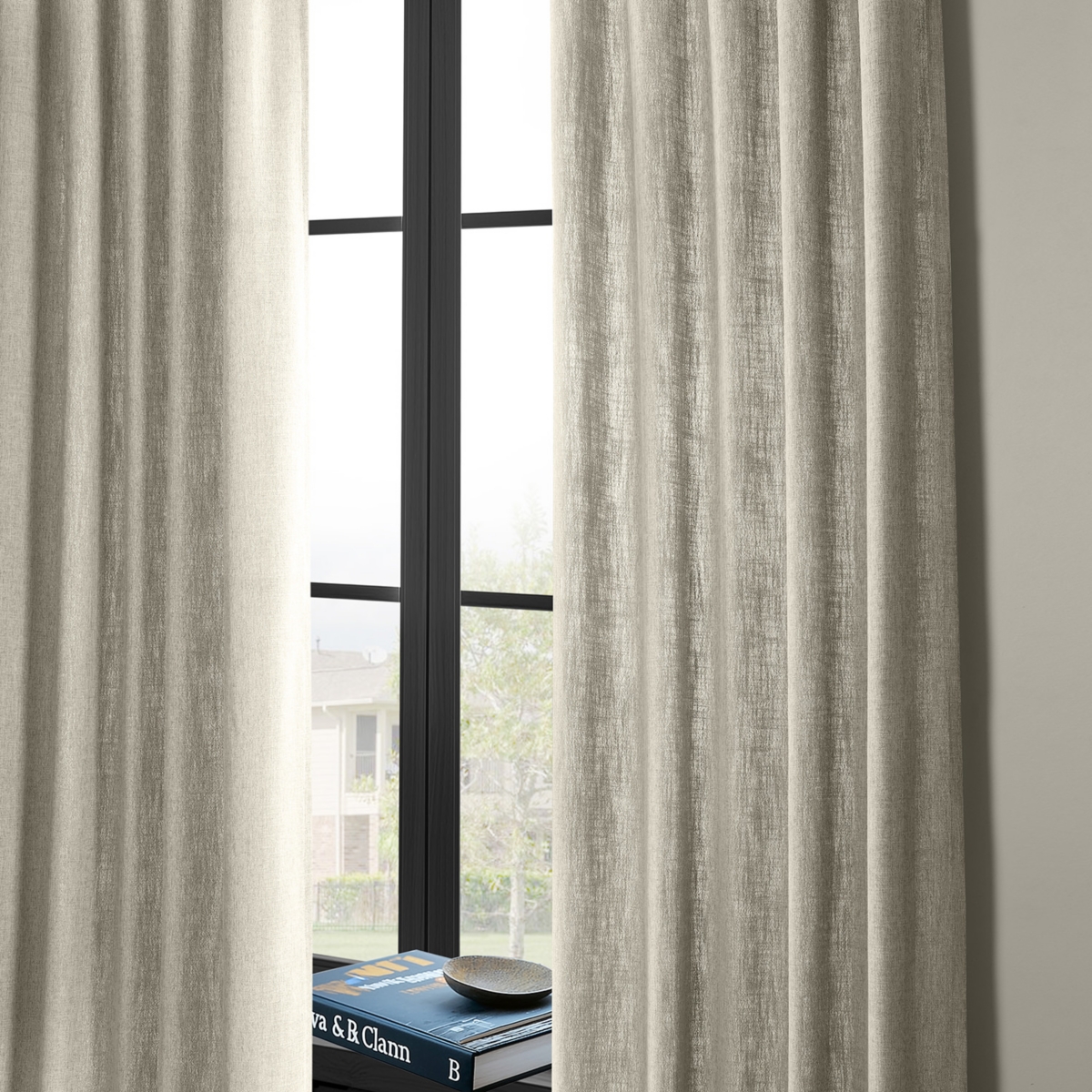 Half Price Drapes Light Beige Simply Faux Linen Light Filtering Curtain Pair (2 Panels