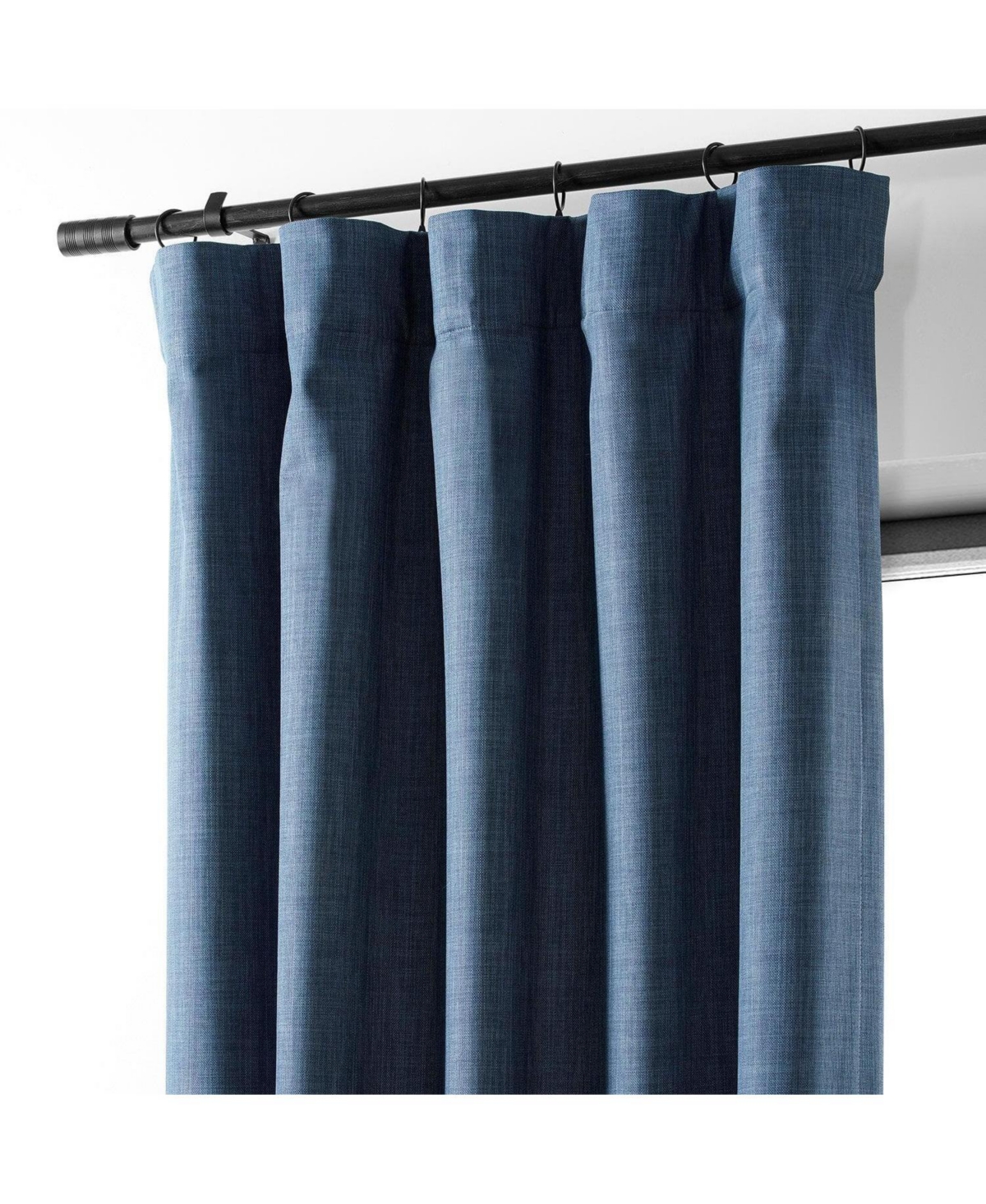 Half Price Drapes Dark Blue Performance Linen Hotel Blackout Curtain In Blue